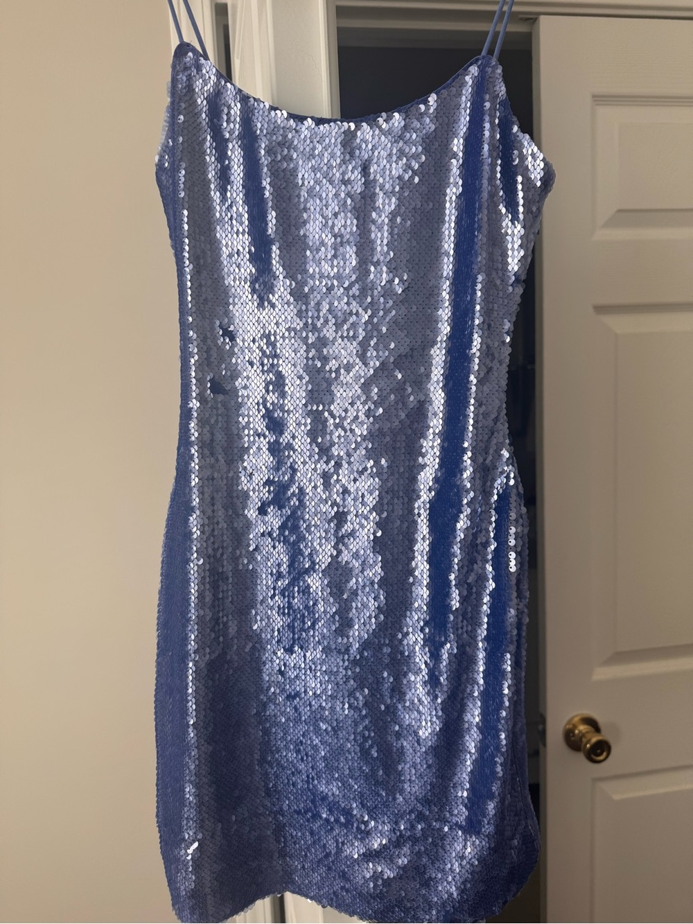 Sequin Spaghetti-Strap Mini Dress in Blue - Picture 2 of 3